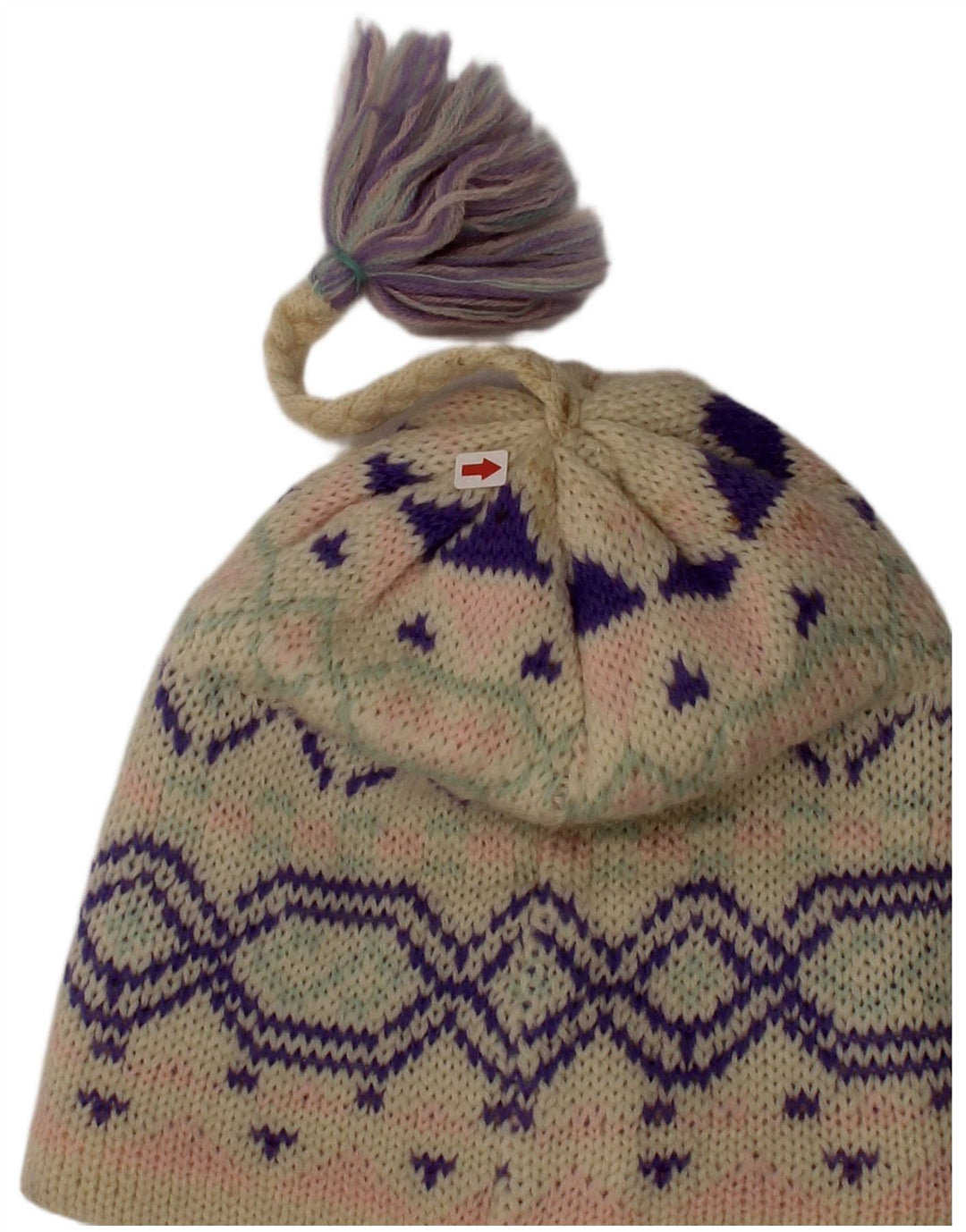 Gorro feminino vintage, tamanho único, branco, lã Fair Isle