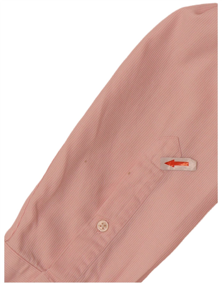Camisa masculina moderna Jaeger tamanho 15 1/2 algodão listrado rosa médio