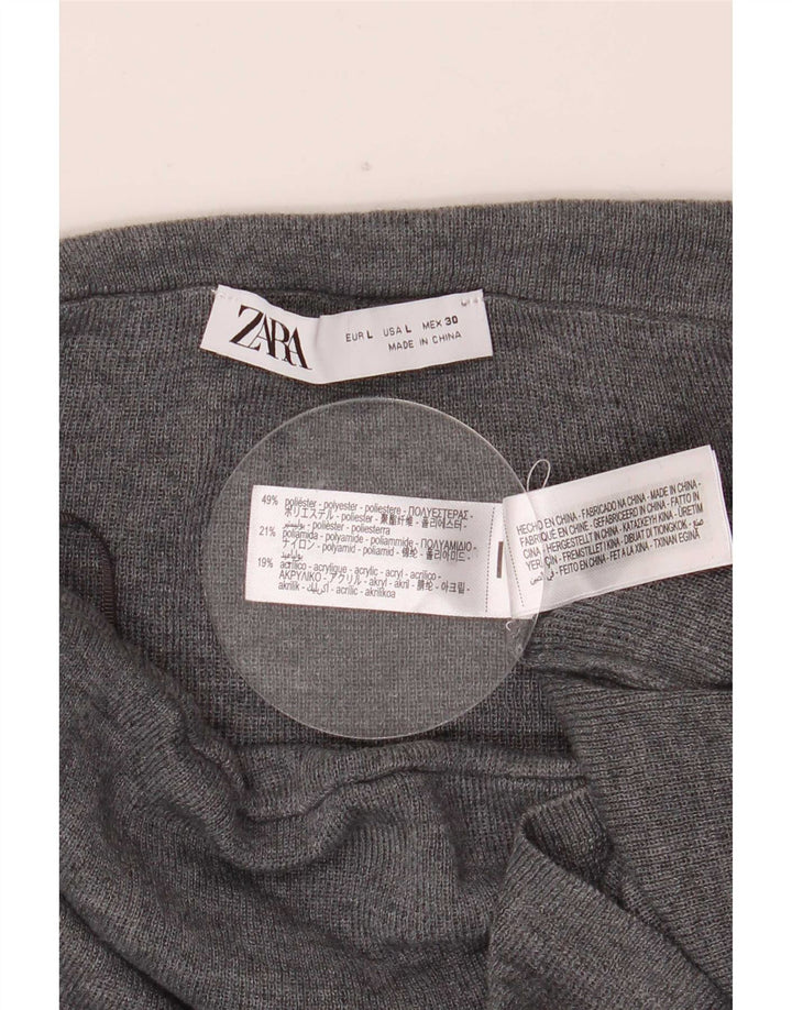Suéter feminino Zara com gola redonda UK 14 poliéster cinza grande