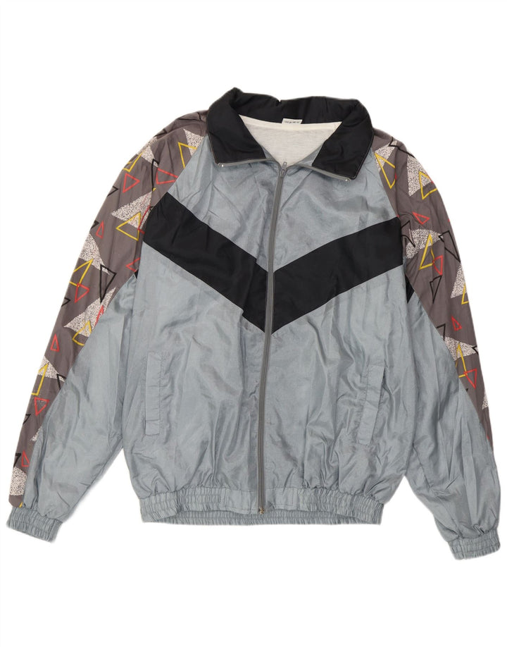 Jaqueta superior de agasalho masculino vintage XL poliamida geométrica cinza