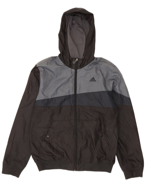 Jaqueta corta-vento com capuz Adidas meninos 13-14 anos preto colorblock