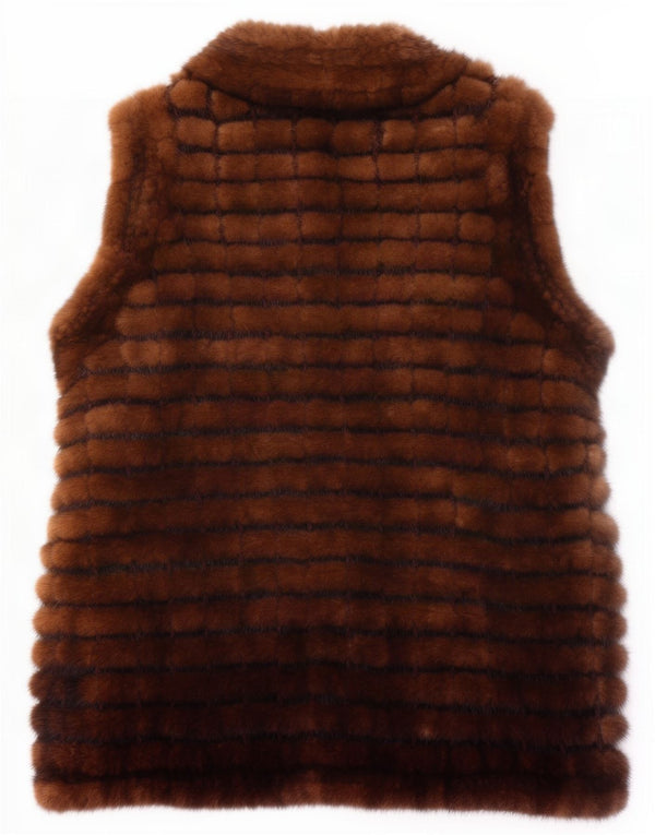 Colete de pele vintage feminino UK 14 marrom médio