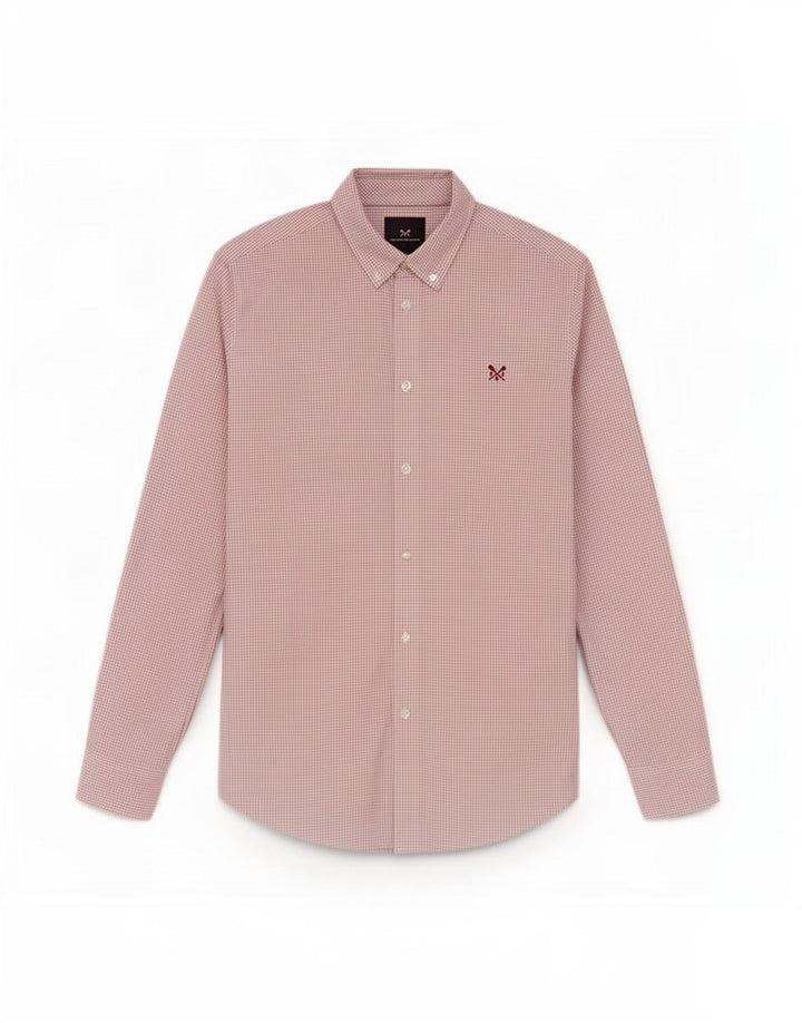Camisa masculina slim fit da Crew Clothing, algodão xadrez vermelho médio