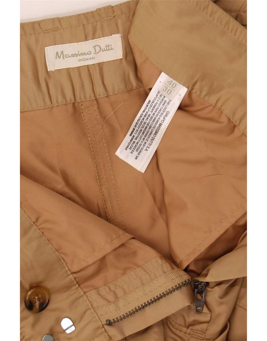 Shorts cargo feminino Massimo Dutti EU 40 médio W30 poliéster bege