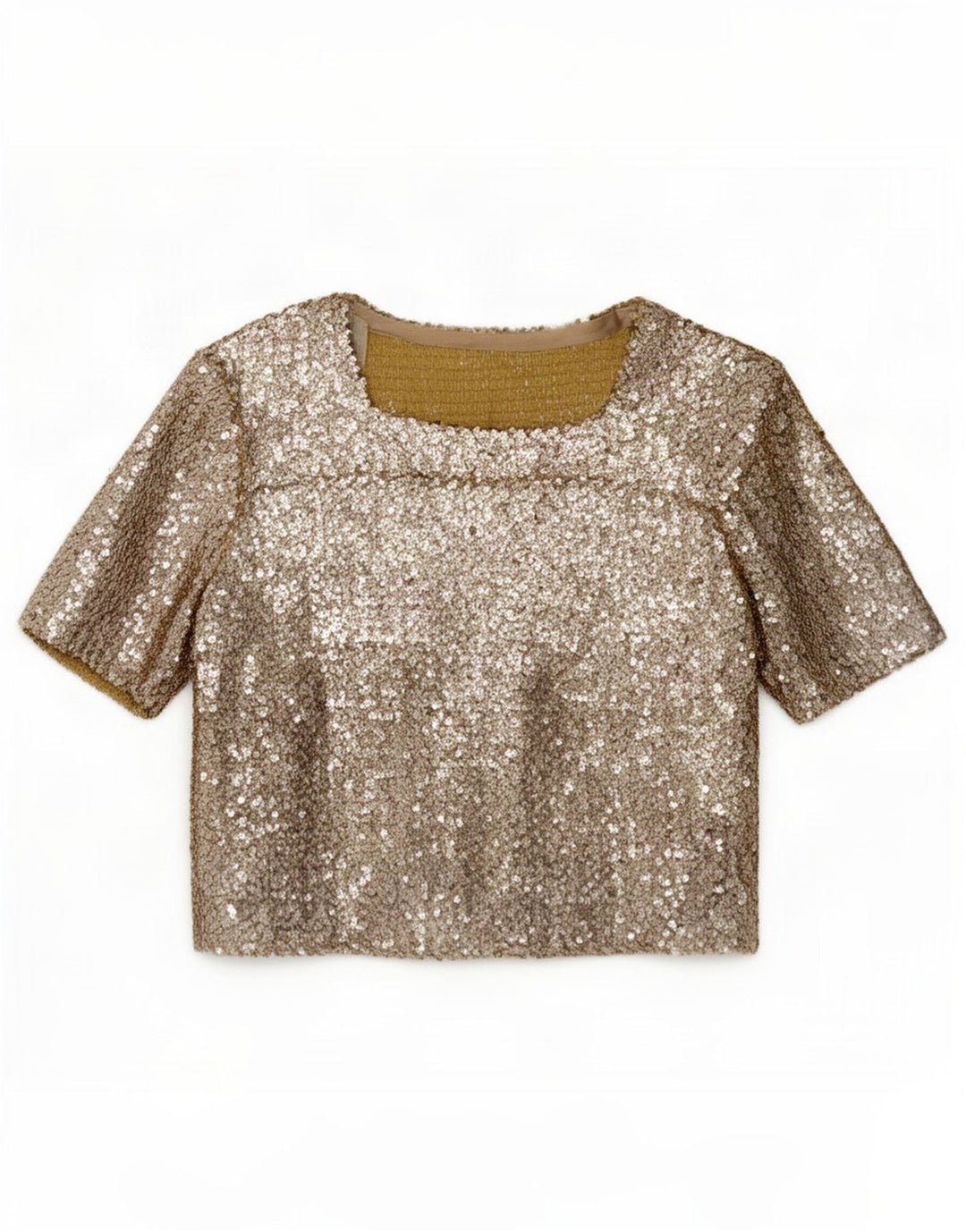 Blusa feminina vintage de lantejoulas UK 12 ouro médio
