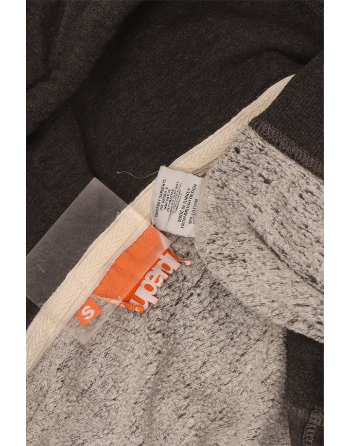 Suéter masculino Superdry com capuz e zíper pequeno algodão cinza