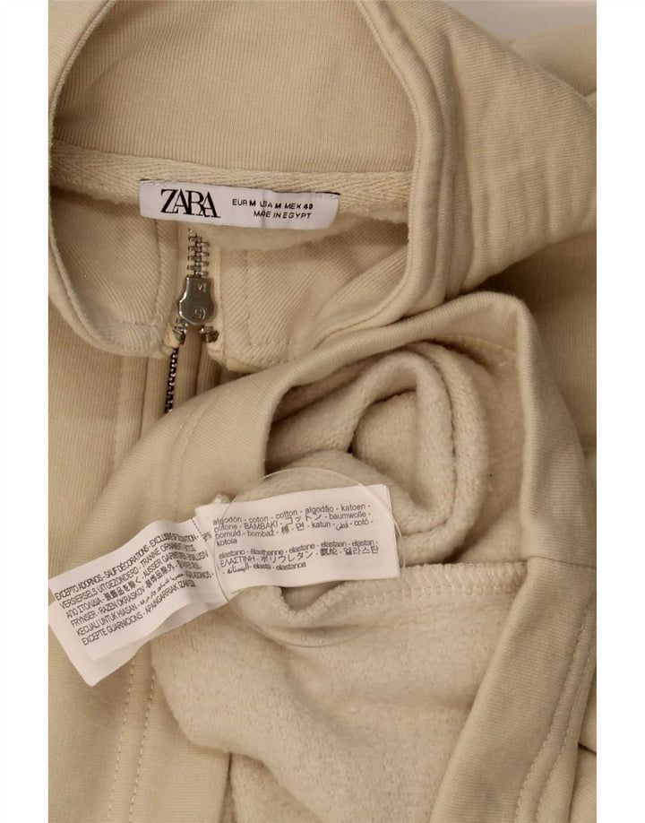 Moletom masculino Zara com capuz gráfico com zíper e algodão bege médio