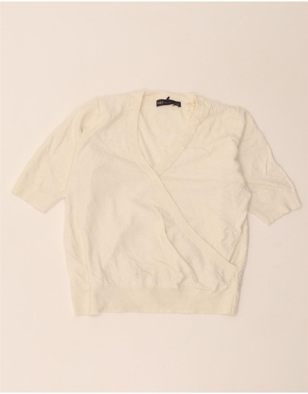 Suéter feminino Marks & Spencer com decote em V UK 12 Médio Off White