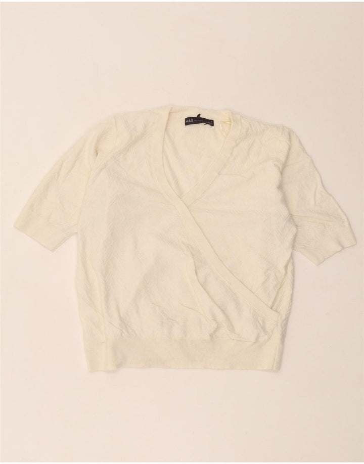 Suéter feminino Marks & Spencer com decote em V UK 12 Médio Off White