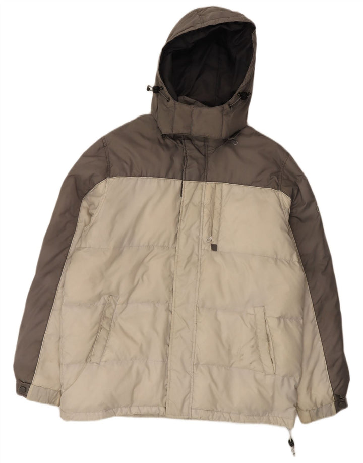 Jaqueta masculina acolchoada com capuz Champion UK 40 grande bloco cinza