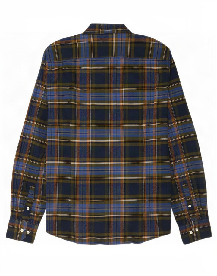 Camisa masculina Barbour de flanela sob medida, algodão xadrez médio azul marinho