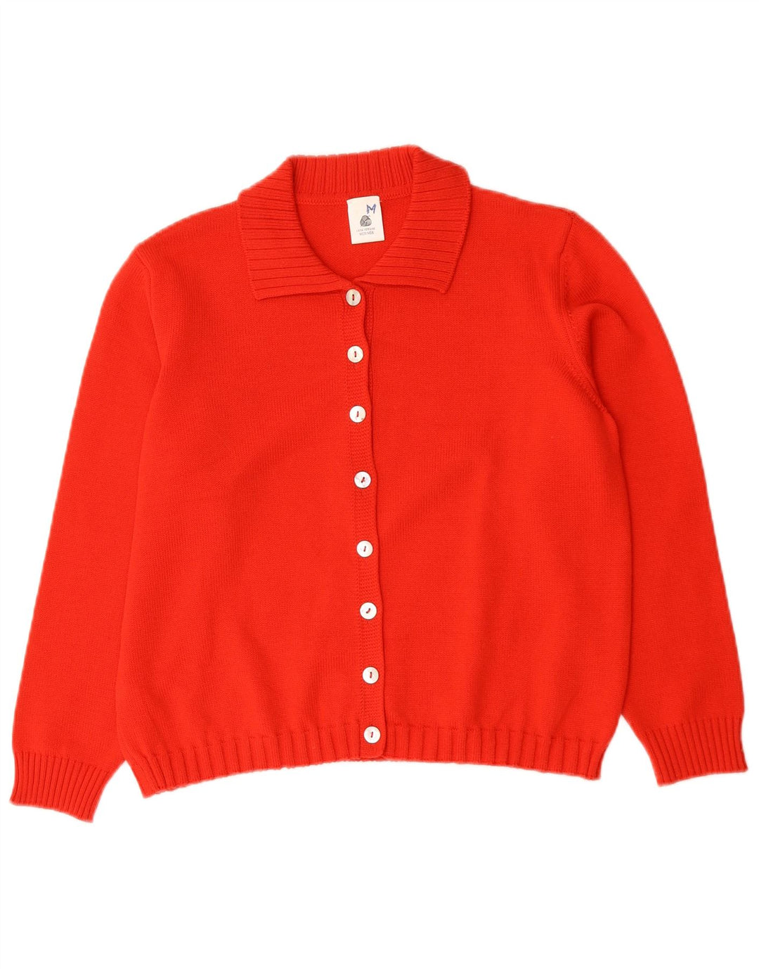 Suéter Cardigan Feminino Vintage Reino Unido 14 Lã Merino Vermelha Média