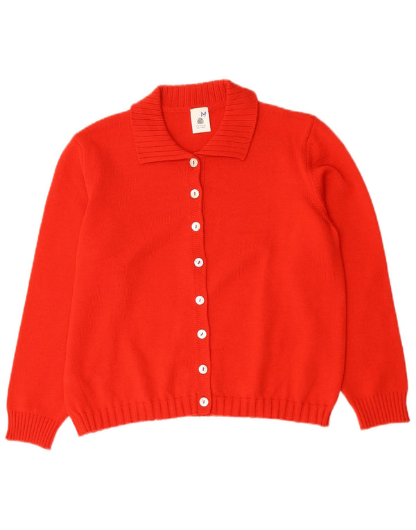 Suéter Cardigan Feminino Vintage Reino Unido 14 Lã Merino Vermelha Média