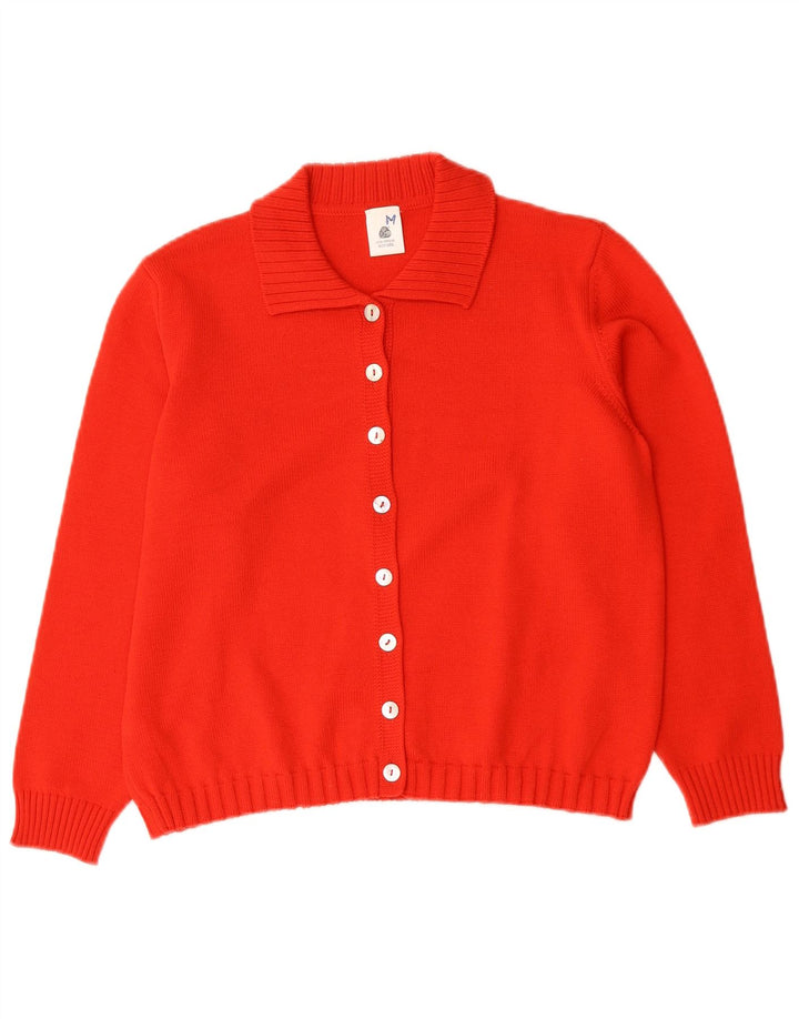Suéter Cardigan Feminino Vintage Reino Unido 14 Lã Merino Vermelha Média