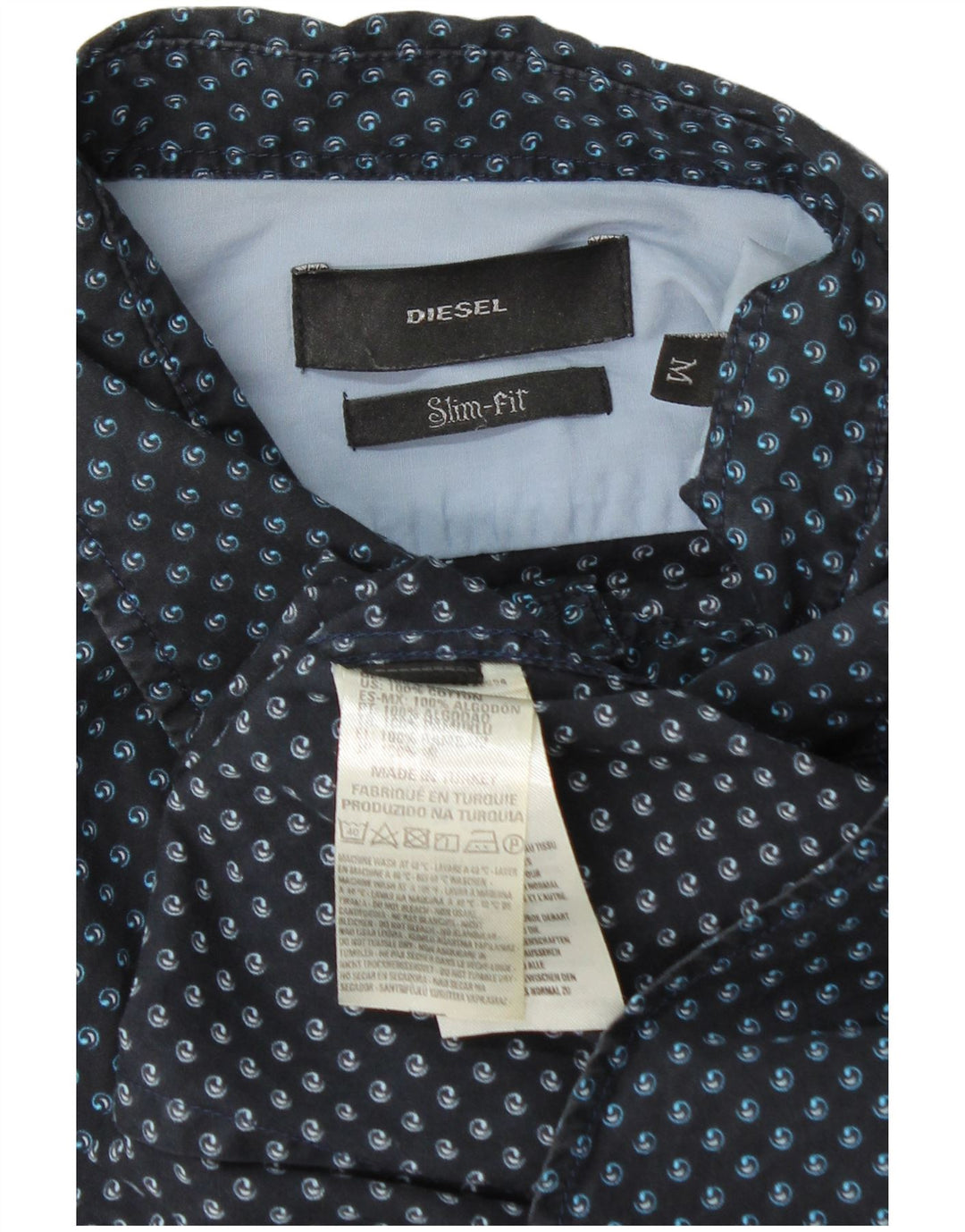 Camisa masculina Diesel Slim Fit médio algodão manchado azul marinho