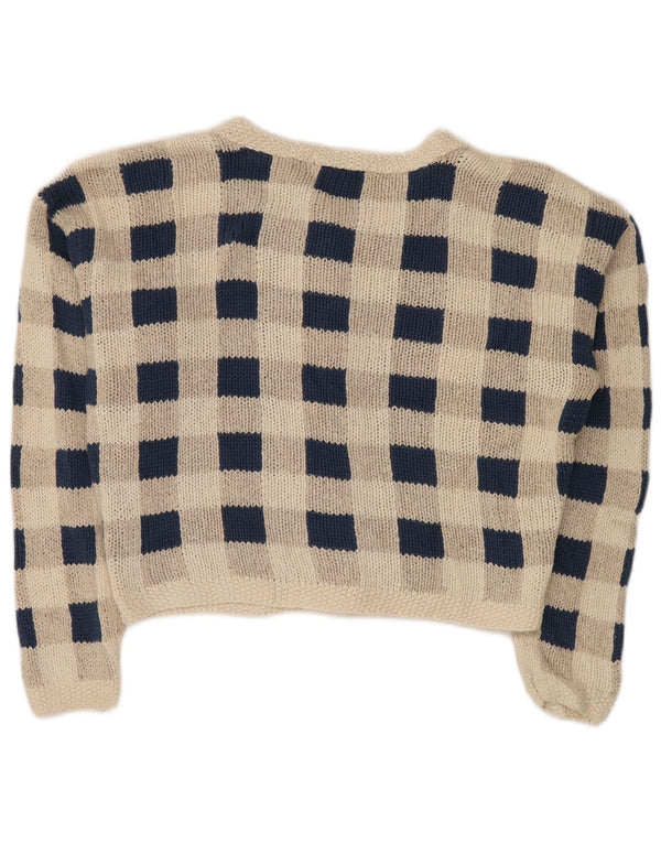 Eddie Bauer Womens Crop Cardigan Sweater UK 14 Medium Grey Check Silk