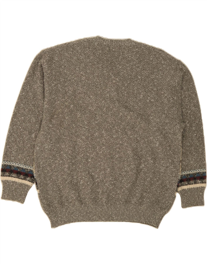 SUSPENSE COLLECTION Mens V-Neck Jumper Sweater IT 56 XL Grey Fair Isle Vintage Suspense Collection and Second-Hand Suspense Collection from Messina Hembry 