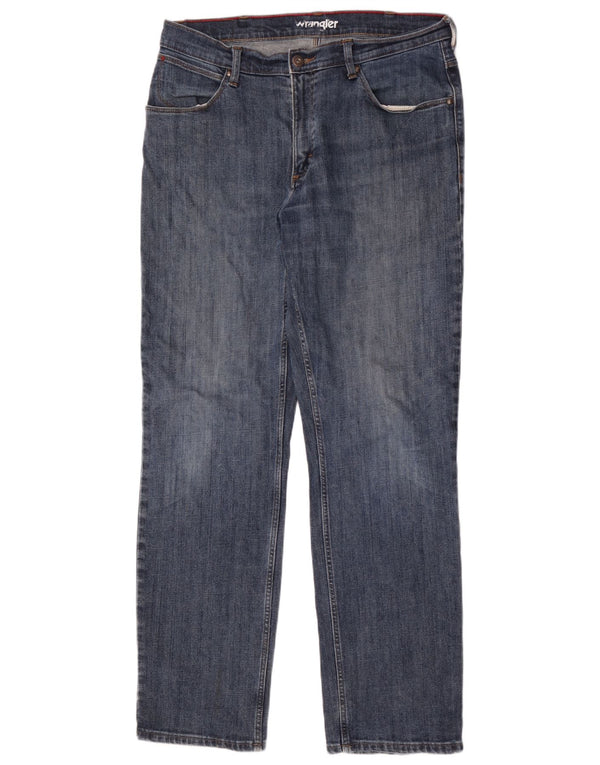 Wrangler Mens Straight Jeans W36 L34 Azul Algodão