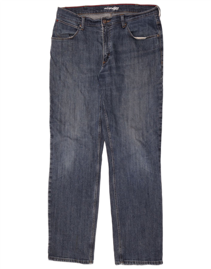Wrangler Mens Straight Jeans W36 L34 Azul Algodão