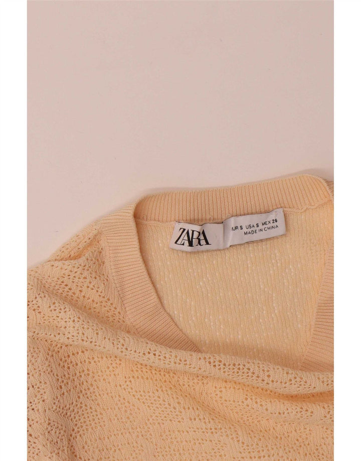 Top feminino Zara manga comprida UK 8 pequeno bege
