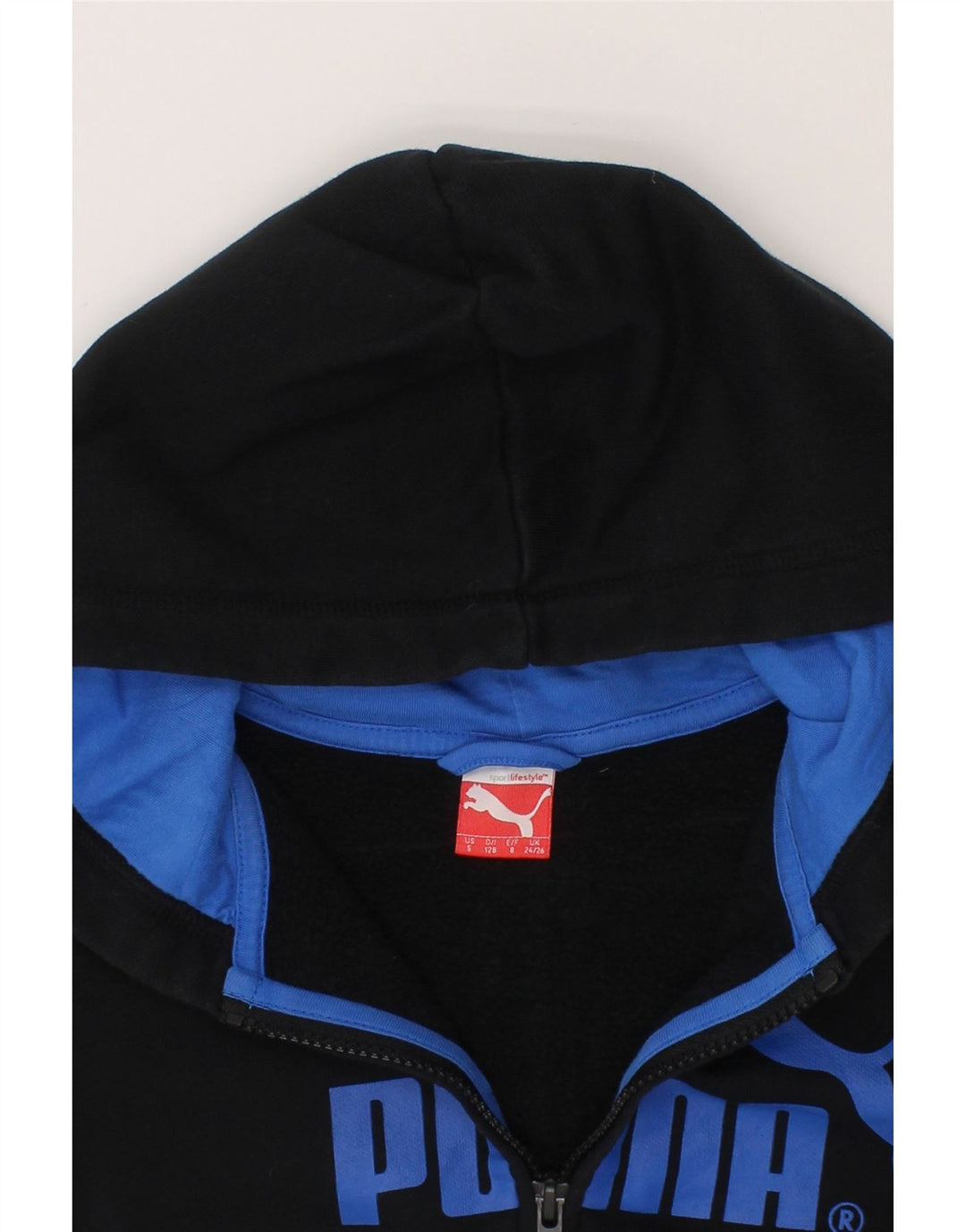PUMA Boys Graphic Zip Hoodie Sweater 7-8 Years Black Cotton Vintage Puma and Second-Hand Puma from Messina Hembry 