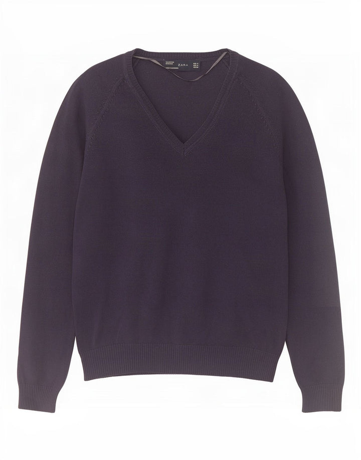 Suéter feminino Zara com decote em V Reino Unido 12 médio azul marinho