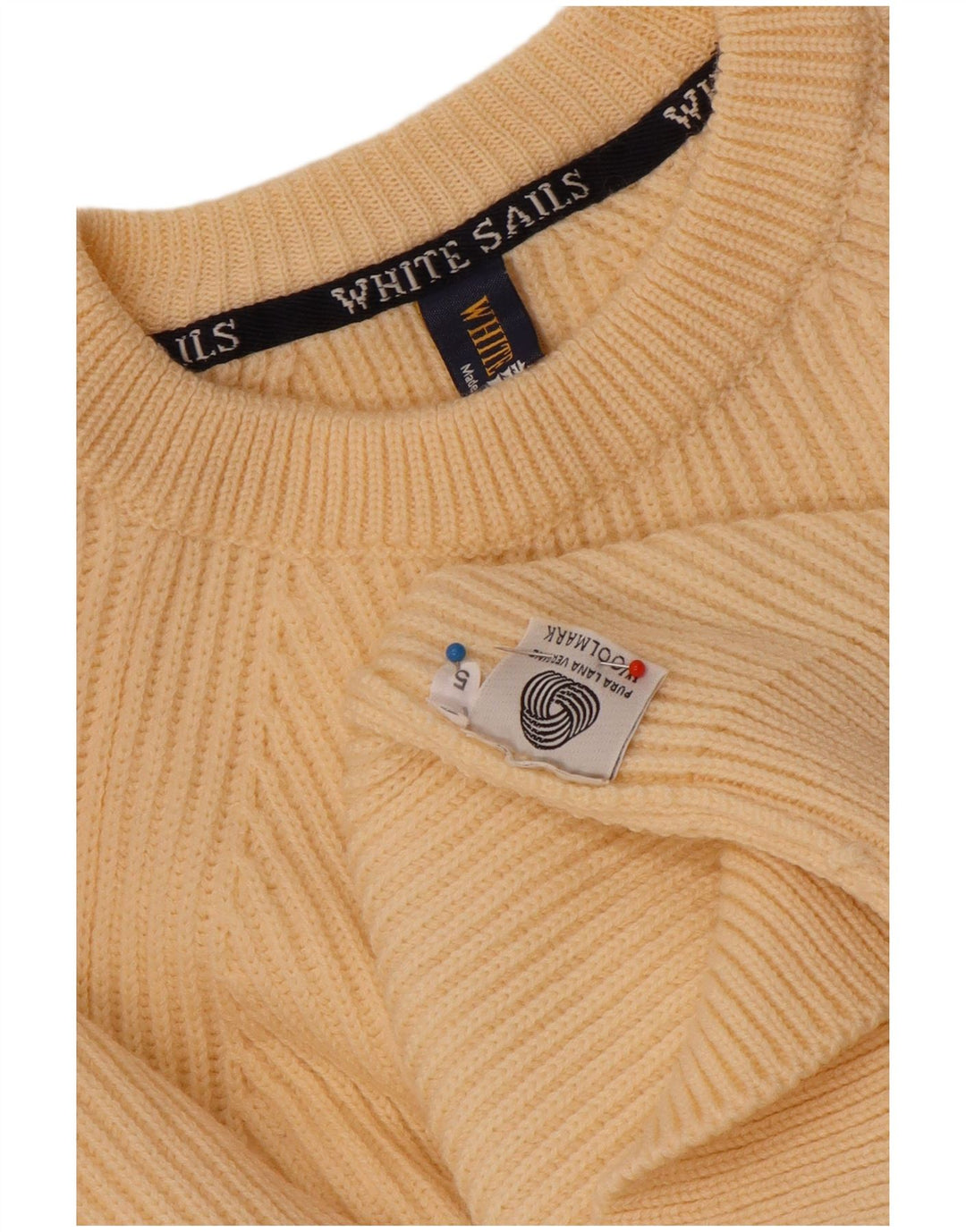 Suéter masculino branco Sails com gola redonda de lã bege médio