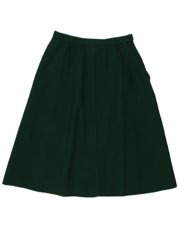 Saia feminina Jaeger A-Line UK 14 médio W26 lã verde