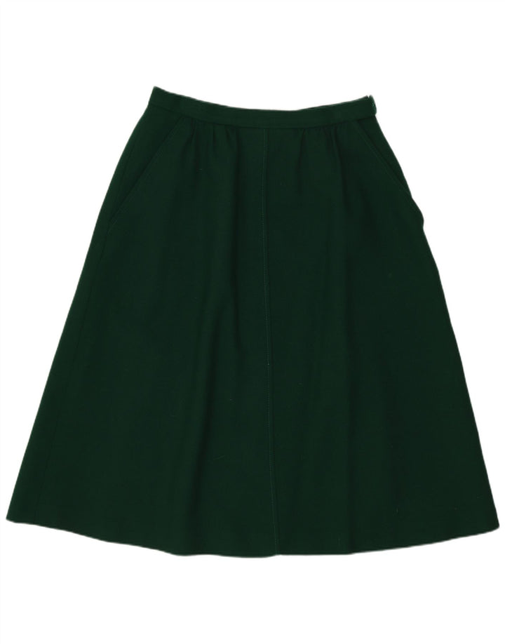 Saia feminina Jaeger A-Line UK 14 médio W26 lã verde