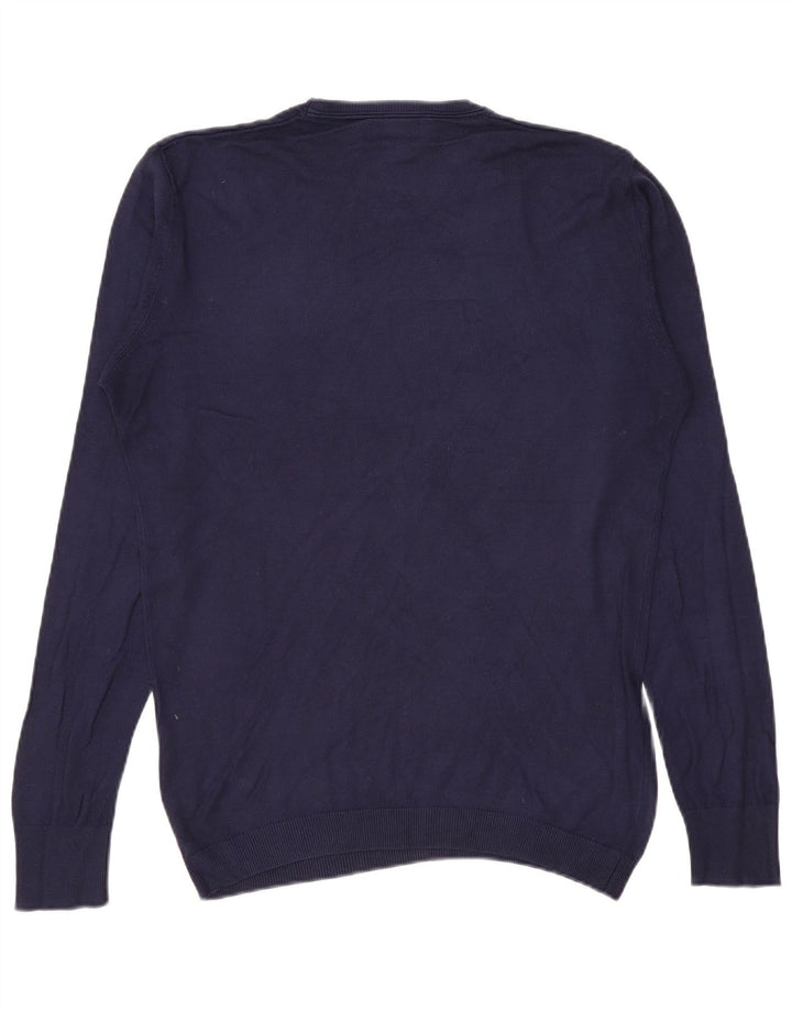 Zara Suéter masculino com gola redonda grande azul marinho