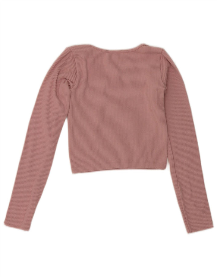 Top cropped feminino Zara manga comprida UK 4 XS rosa poliamida
