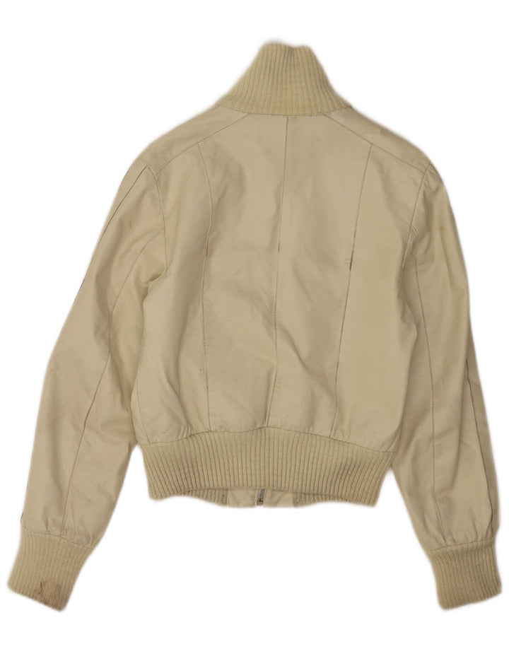 Jaqueta de couro vintage feminina IT 40 Small Off White Leather
