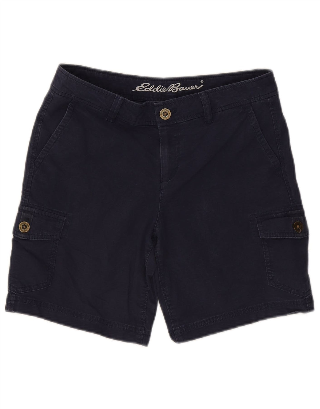 Shorts cargo feminino EDDIE BAUER EUA 2 XS W30 algodão azul marinho