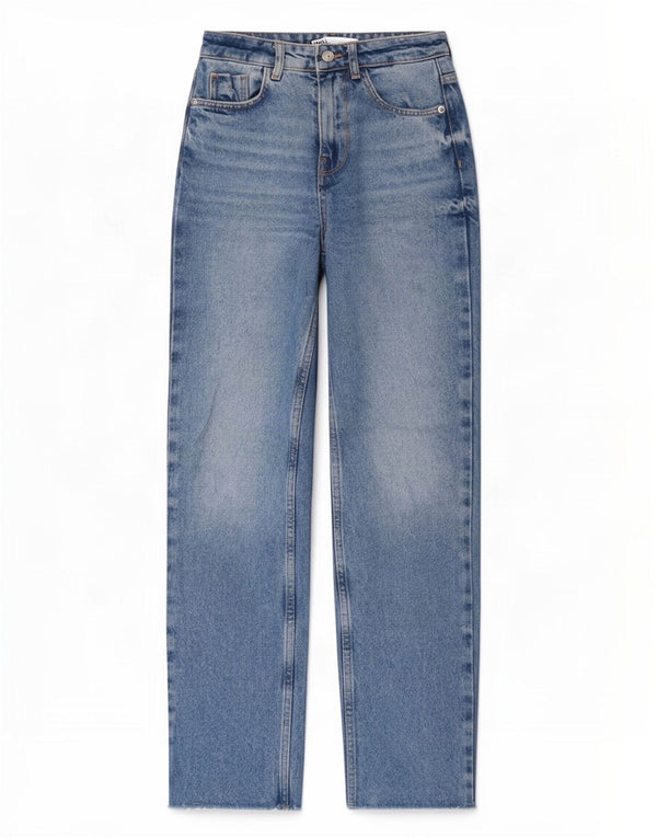 Calça jeans reta feminina Zara EU 32 2XS W22 L28 azul algodão