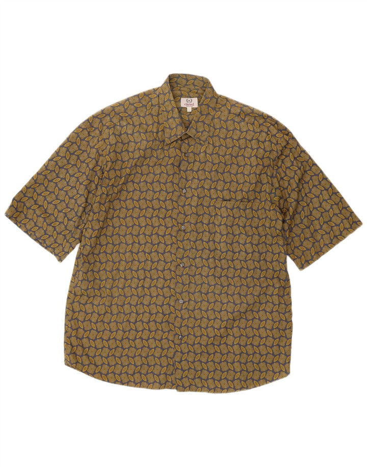 Camisa masculina de manga curta Carrel de algodão floral cáqui médio