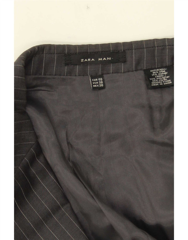 Jaqueta blazer masculina Zara com 2 botões EU 48 lã listrada cinza médio