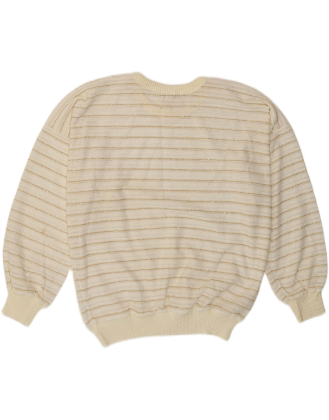 Suéter feminino vintage com gola redonda UE 42 listrado branco grande