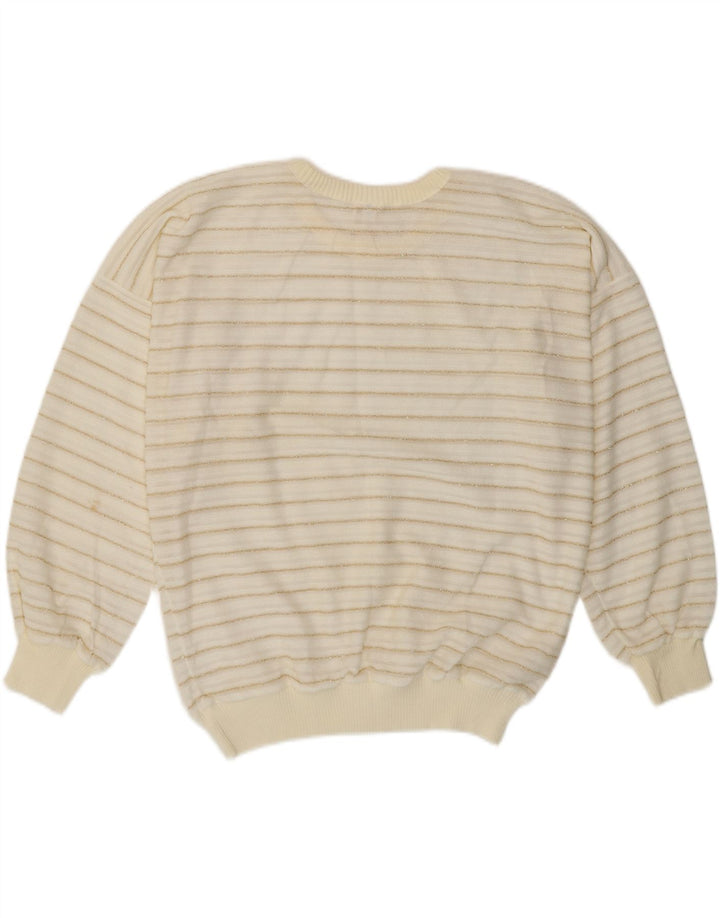 Suéter feminino vintage com gola redonda UE 42 listrado branco grande