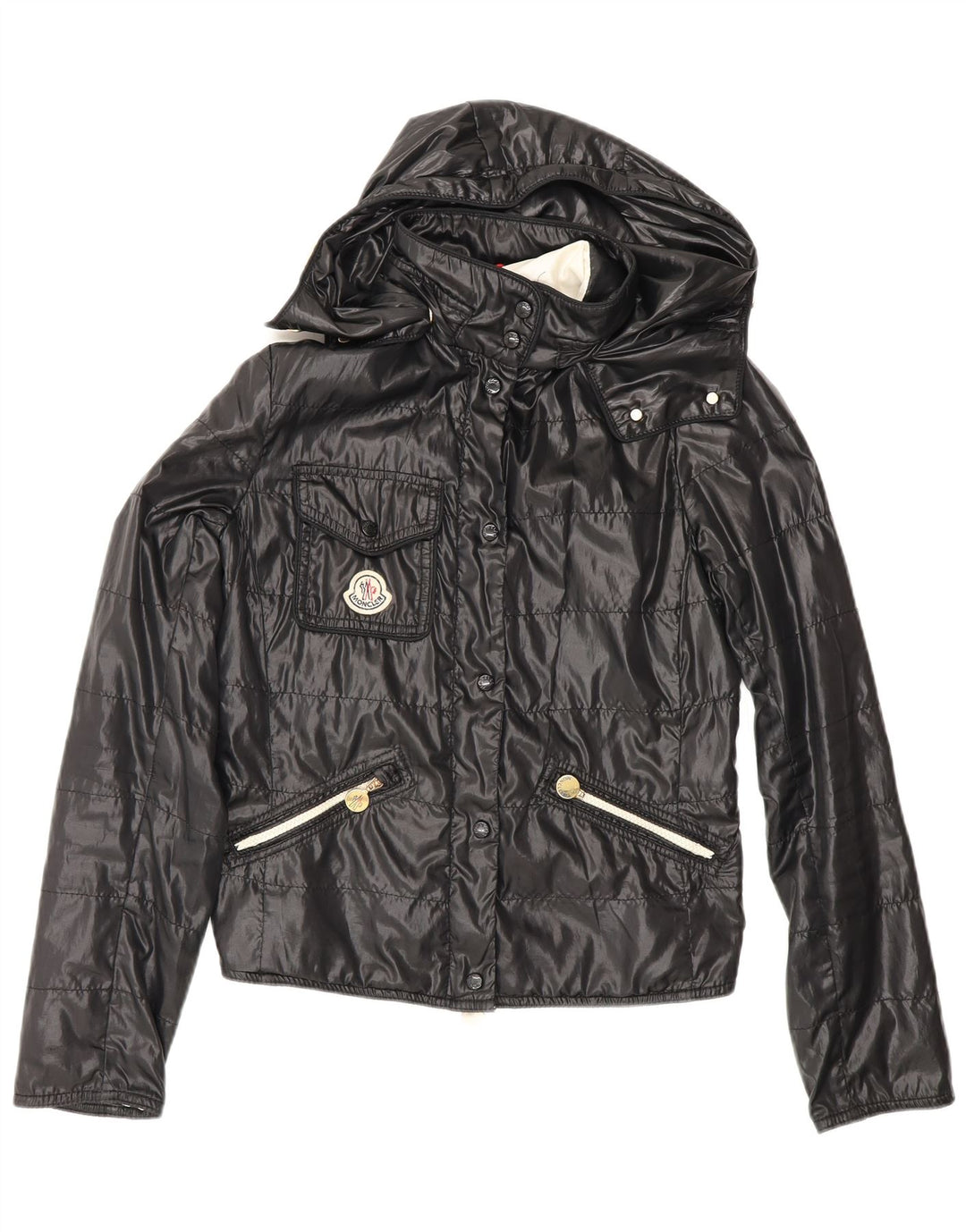Jaqueta corta-vento feminina Moncler com capuz tamanho 1 preto pequeno