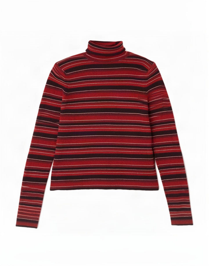 Suéter feminino Brooks Brothers com gola redonda Reino Unido 12 listrado vermelho médio