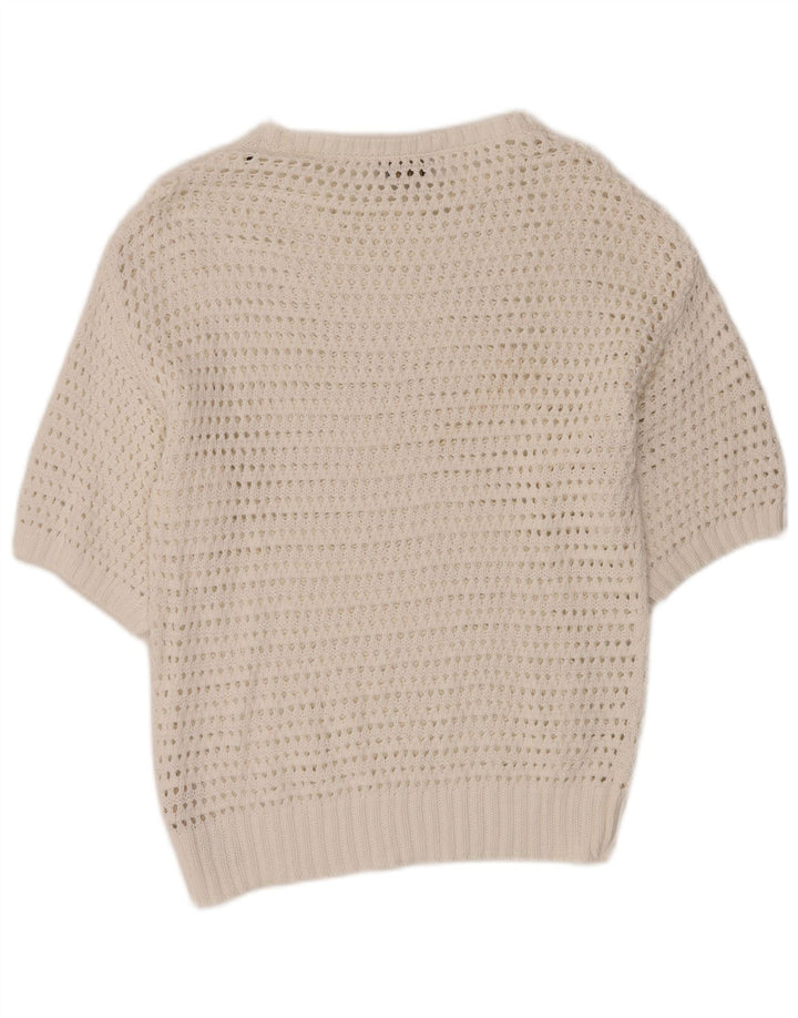 Suéter feminino MASSIMO DUTTI de crochê com gola canoa Reino Unido 12 médio branco