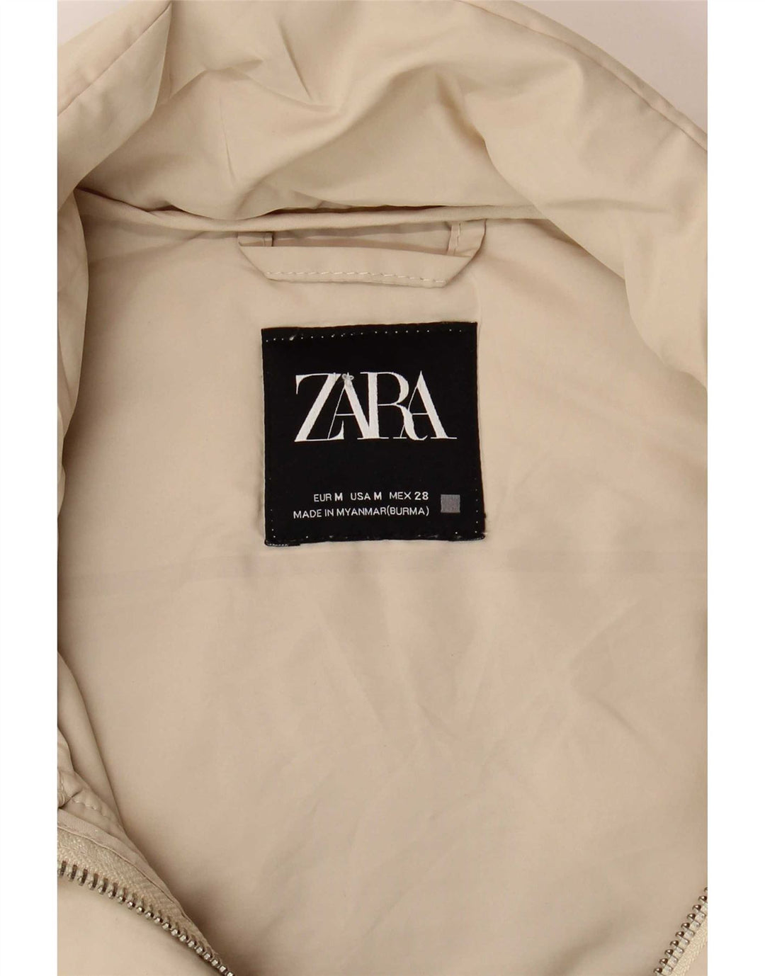 Zara Womens Longline com capuz acolchoado Gilet UK 14 poliéster bege médio