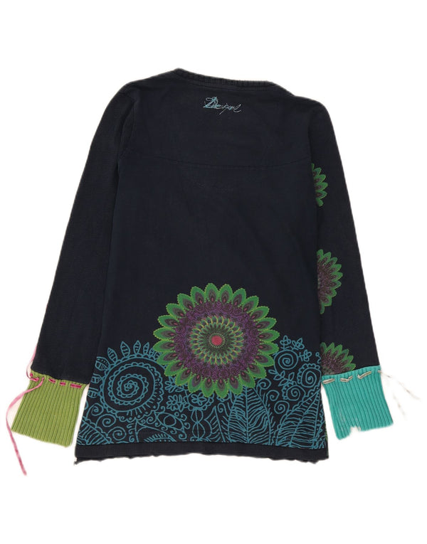 Top gráfico feminino Desigual manga comprida UK 14 grande azul marinho paisley