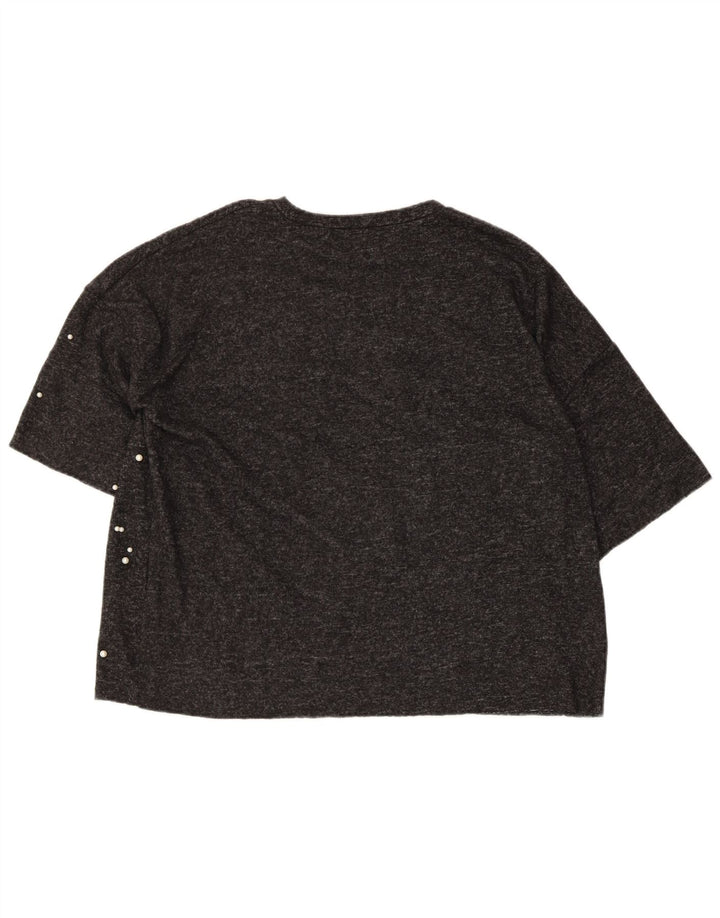 Camiseta feminina grande Zara UK 10 poliéster cinza pequeno