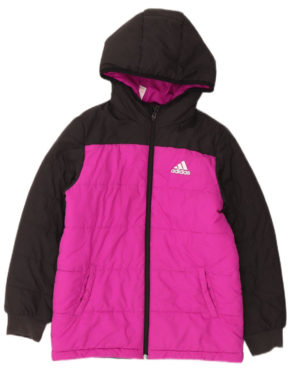 Casaco acolchoado com capuz Adidas para meninas 9-10 anos rosa colorblock poliéster