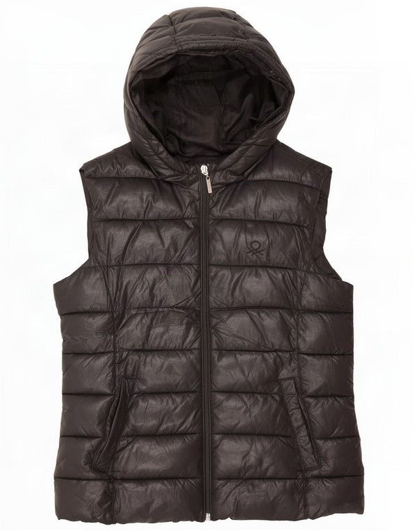 Colete acolchoado com capuz feminino Benetton UK 10 pequeno preto
