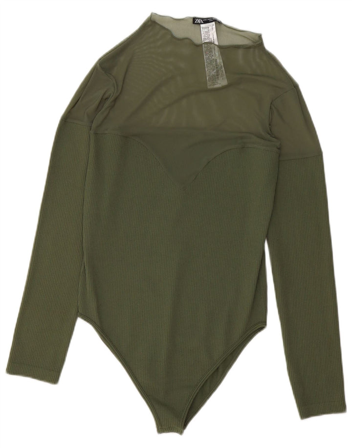 Body feminino de manga comprida ZARA UK 14 poliéster verde médio