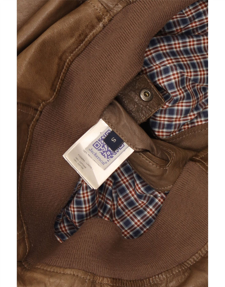 Jaqueta masculina de couro bomber Jeckerson Reino Unido 36 couro marrom pequeno