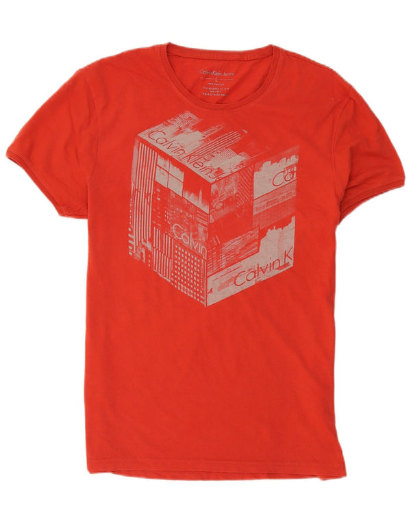 Camiseta masculina Calvin Klein Jeans com estampa gráfica grande de algodão vermelho