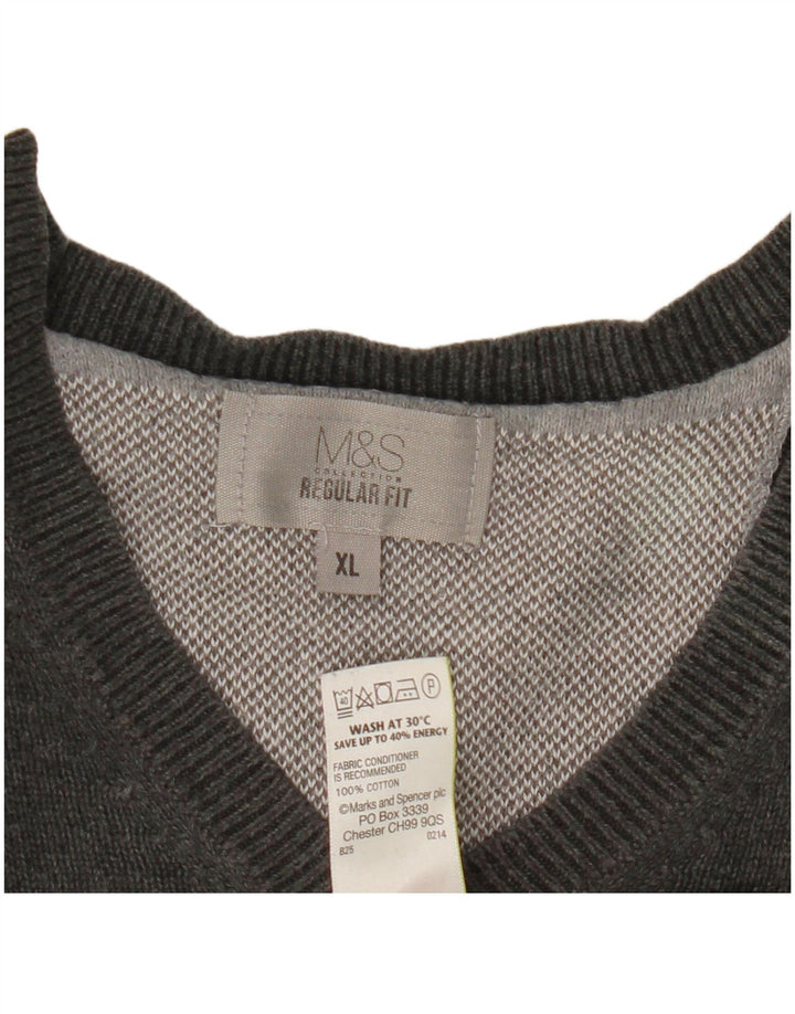 Suéter masculino Marks & Spencer com ajuste regular e decote em V XL algodão cinza